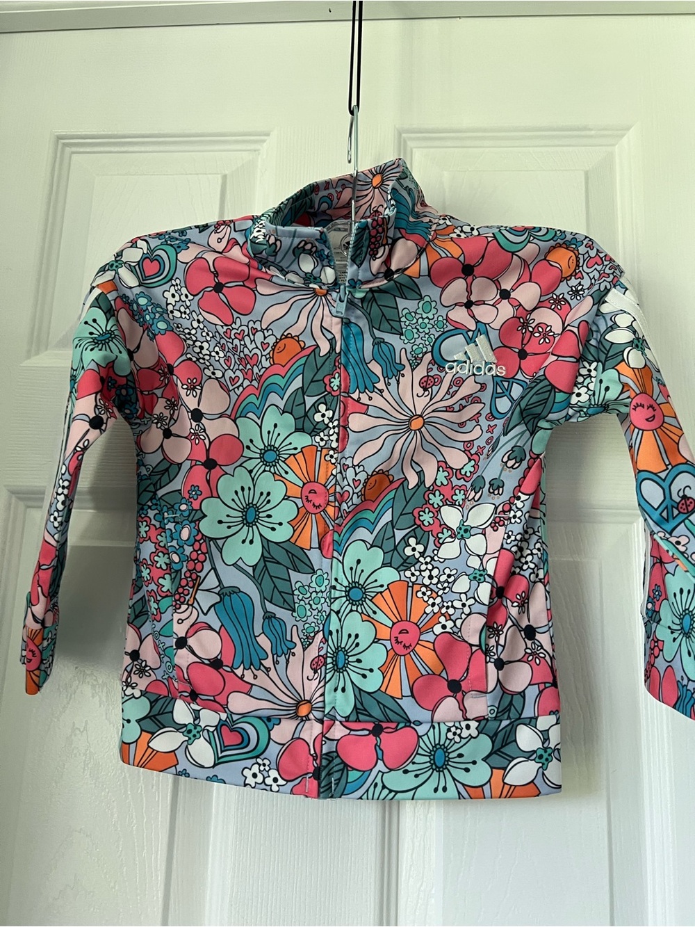 adidas Kids Floral Zip Rashguard - Pink, Teal & Orange 3t